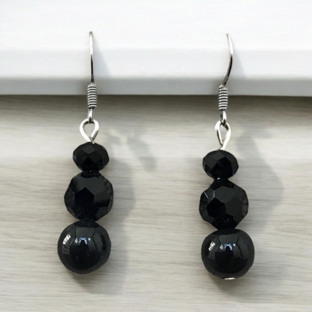 Handcrafted Glass Lampwork Bead Earrings with Black and Silver Accents Handmade
